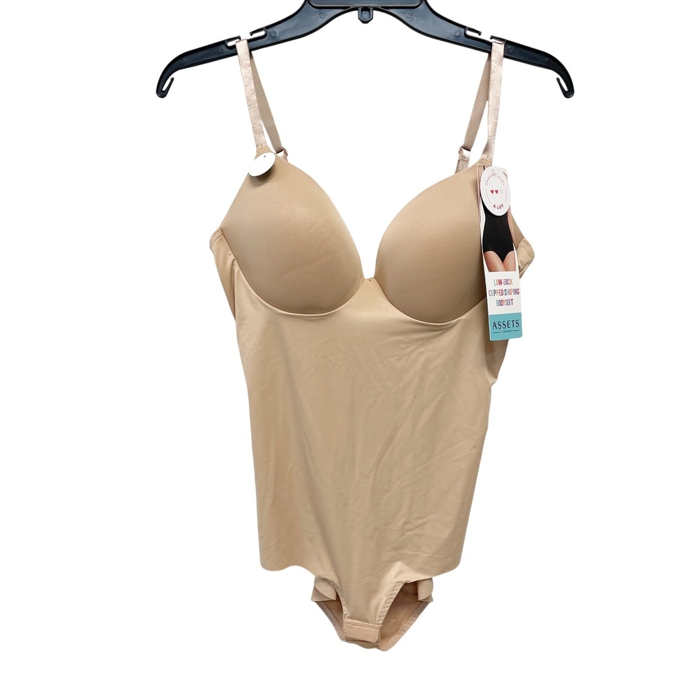 Assets by Spanx Women's Beige Low-Back Cupped Shaping Adjustable Bodysuit Size L